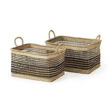 Nia 18.5L X 13.4W X 14.6H Set of 2 Light Brown Seagrass Rectangular Basket with