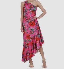 Eliza J Women's Pink Floral-Print Asymmetric One Shoulder Dress Size 14