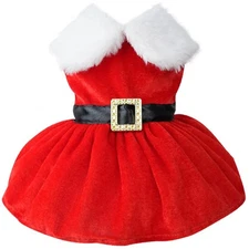 Dog Christmas Costume Puppy Dress, Santa Claus Pet Clothes Velvet Small, Red 