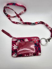 Vera Bradley Zip ID Case Lanyard Pink Floral Quilted Key Ring