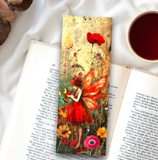Fairy Bookmark - Strawberry Flower Themed, 6x2 Laminated Gift For Book Readers