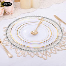 50pack Elegantly Clear Charger Plates Beaded Dinner Chargers 13" serving Plates