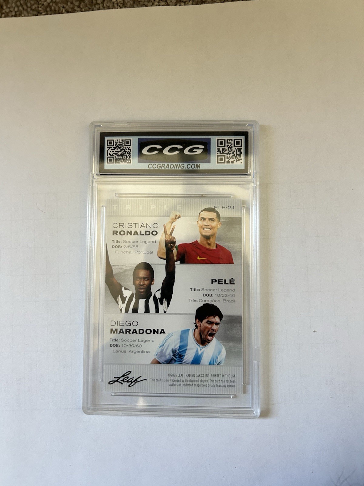 Leaf 2024 Triple Exclusive Legends Ronaldo/Pelé/Maradona ELE24 CGC 10 view 2