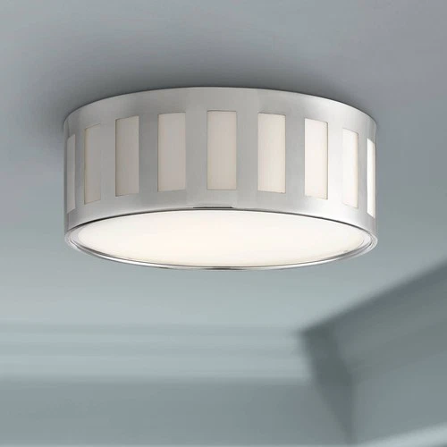 Crystorama Kendal 14"W Polished Nickel Drum Ceiling Light - Picture 1 of 7