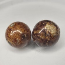 2 Antique German Bennington Marbles Large Brown Salt Glaze 1.25"  1.3"