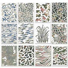 12 Pcs Camo Stencils, Reusable Camouflage Painting Templates, Woodland White