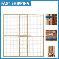 Elegant Wire Mesh Pet Safety Gate - Expands 29-50 In, 44 In Tall, Wood Finish