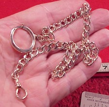 Vintage EARLY NICKEL SILVER 22MM SPRING RING Mans Pocket Watch Chain 14 inch