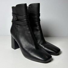 Nine West Quena 9X9 Black Leather Square Toe Block Heel Booties Size 9.5 M