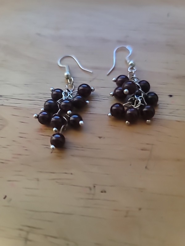 Garnet Grape Cluster Drop Dangle Earrings