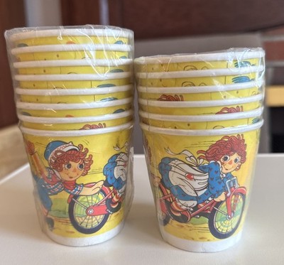 14 Vintage 70s Bobbs-Merrill Co. Hallmark Raggedy Ann Andy Paper Party Cups Lot