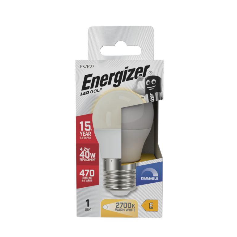 Energizer LED Golf ES / E27 4.2W = 40W Warm White Dimmable Bulb - Opal