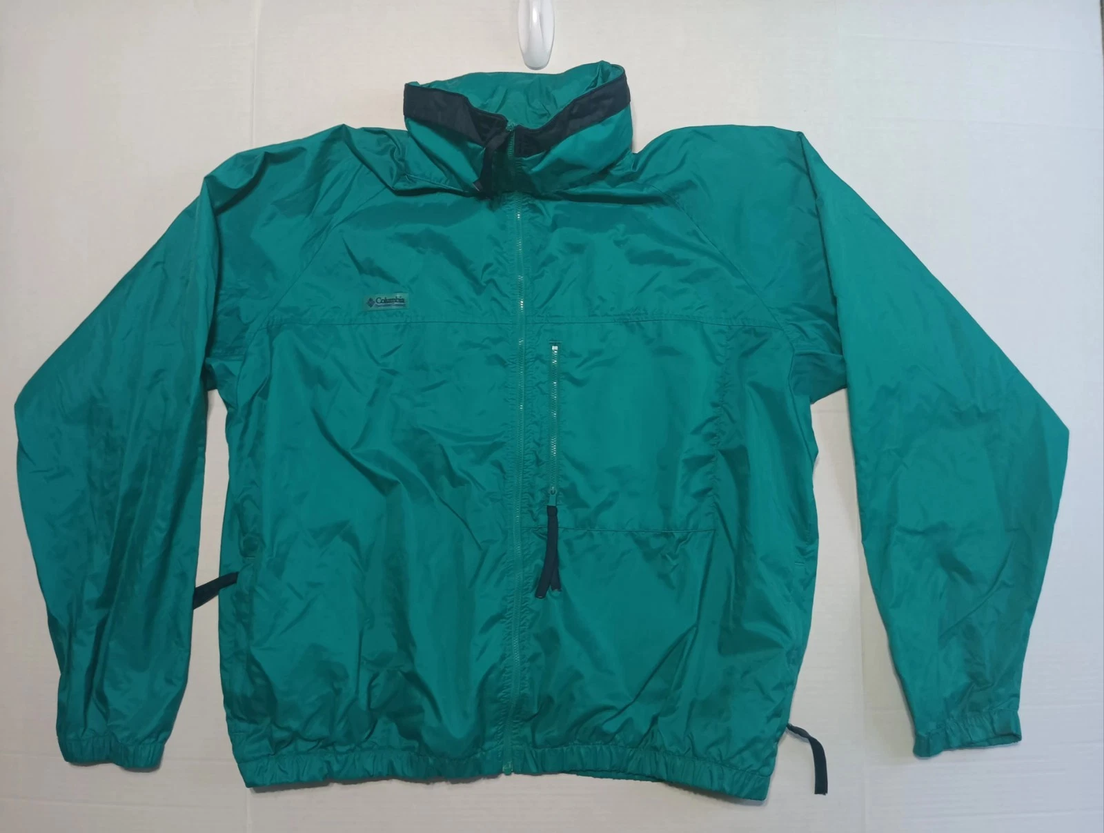 Vintage Columbia Jacket Mens Large Green Teal Windbreaker Radial Sleeve Full Zip