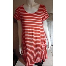 NWT Red White Stripe Swing Dress S Pockets Coastal Summer Casual Beachy Flowy