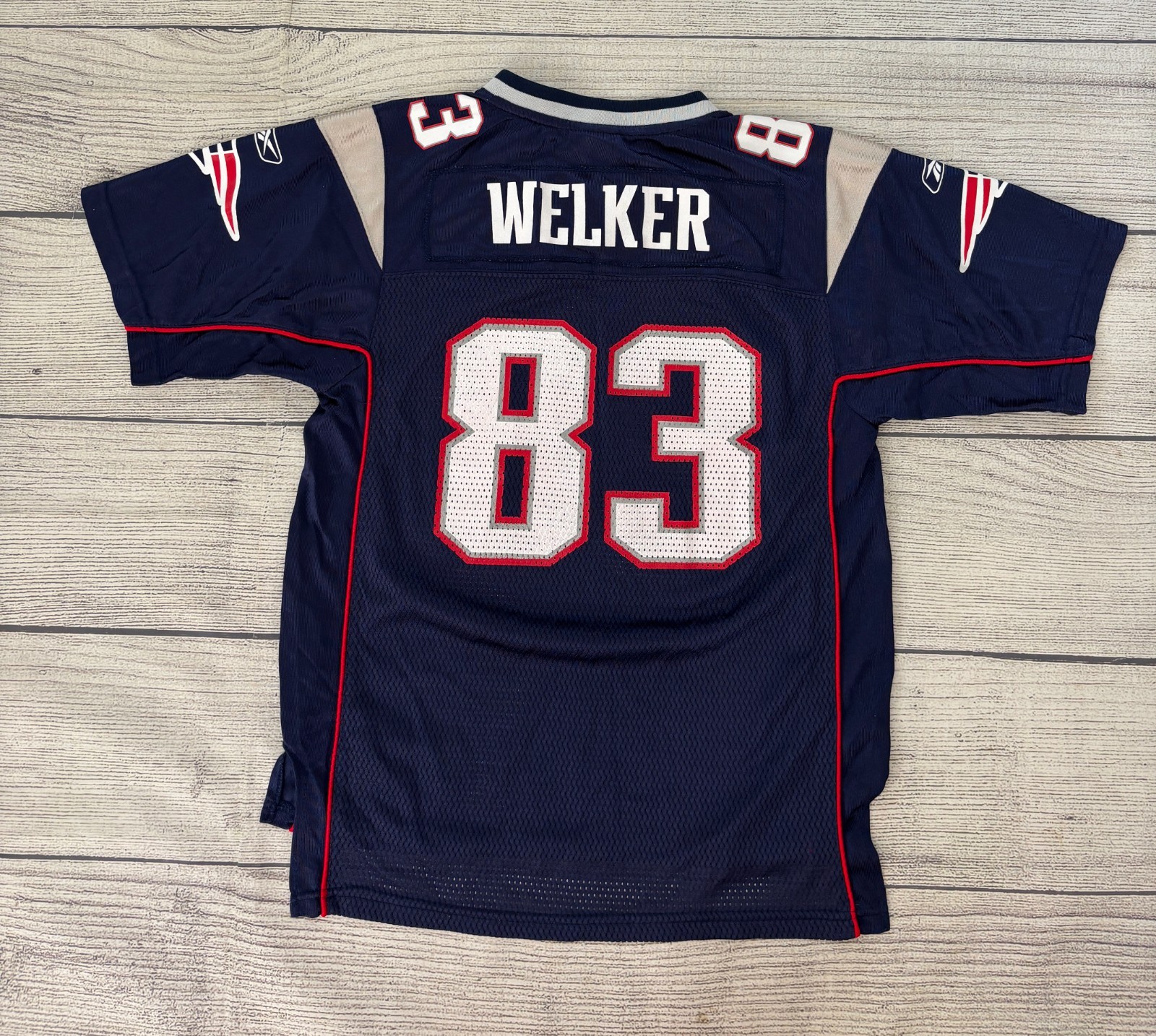 WES WELKER #83 NEW ENGLAND PATRIOTS Youth Large Reebok On Field NFL Home Jersey thumbnail 6