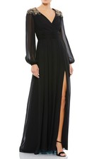 Mac Duggal 55694 Embellished Shoulder Blouson Sleeve Gown SZ12 $498 Black