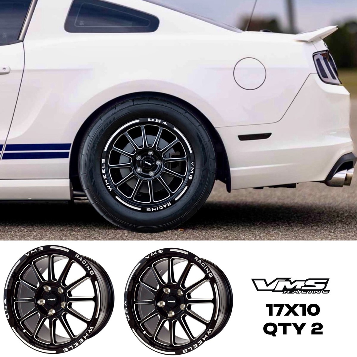 2 VMS RACING BLACKHAWK DRAG RACE WHEELS REAR 17X10 FOR 05-14 FORD
