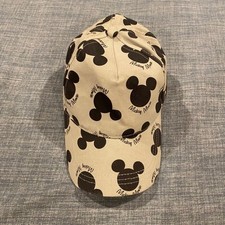 Disney Mickey Mouse Baseball Cap Beige Black All Over Print Adjustable Strap