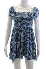 Love Shack Fancy Womens Silk Sleeveless Scoop Neck Tier Dress Blue Size S