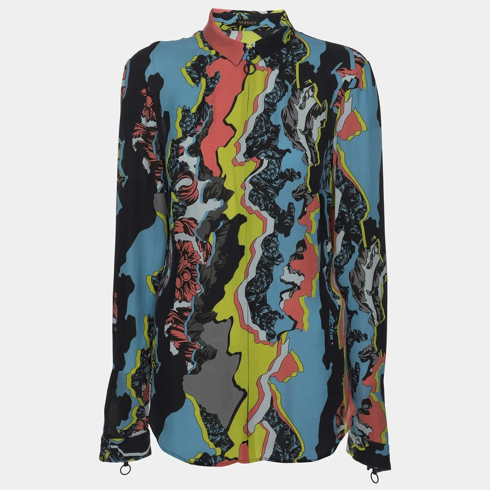 Versace Multicolor Silk Long Sleeve Shirt M