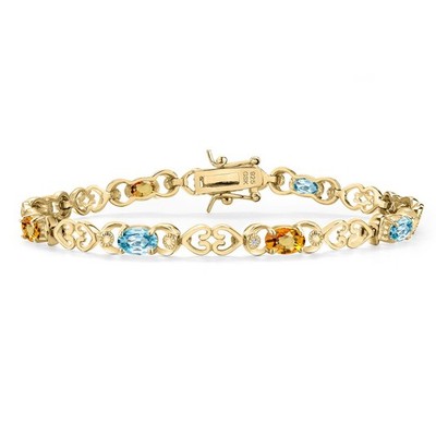 18K Yellow Gold Plated Silver Blue Zircon and Yellow Sapphire and Lab Grown