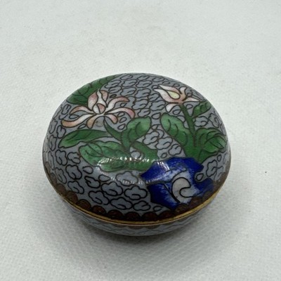 Vintage Chinese Cloisonné Trinket Box Lotus Flower, Gold, Blue, Green & Pink