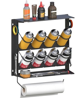 Spray Paint Can Holder with Paper Towel Holder for Home Garage Organizer, Wal...