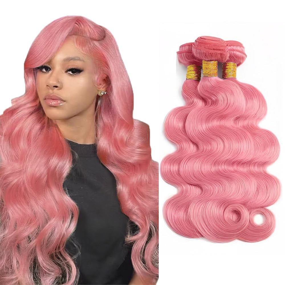 Pink Bundles Human Hair Body Wave Bundles 24 26 28 Inch  display picture 3