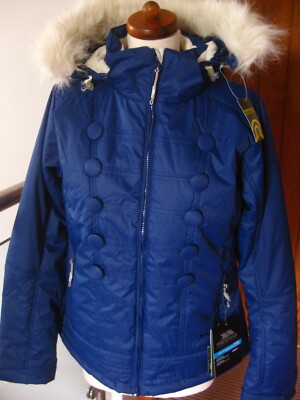 TRESPASS SKI JACKET 10 8 small COAT PARKA NALA puffa BNWT fur hood blue rrp£129
