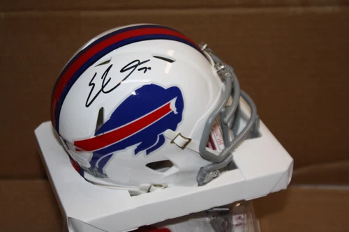 BUFFALO BILLS ERIC WOOD #70 Signed RIDDELL MINI Speed HELMET Jsa Witness