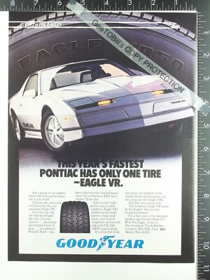 1984 ADVERTISING for Goodyear Eagle VR tires, W/ Pontiac Trans Am