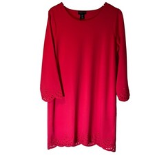 Adrienne Vittadini Pink Laser Cut Shift Dress 3/4 Sleeves Knee Length NEW