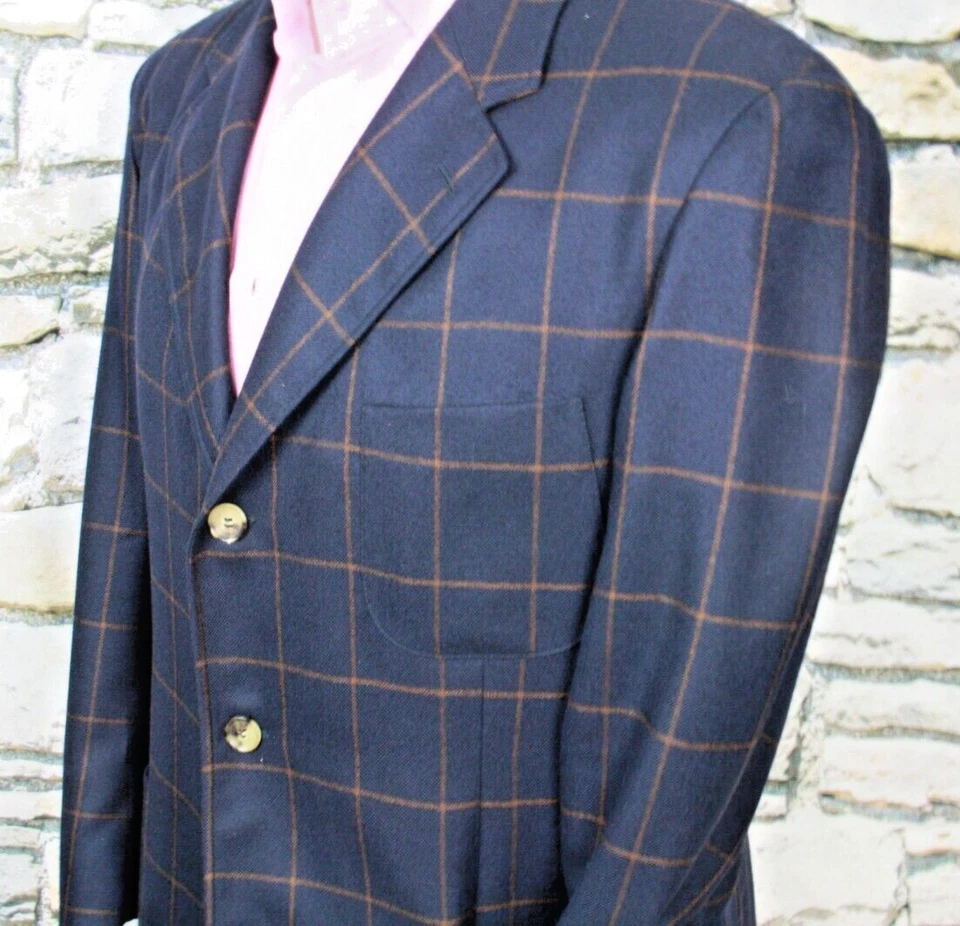 Куртка блейзер мужская LORA PIANA полностью кашемировая темно-синяя с красным оконным стеклом 42 - Изображение 2 из 4