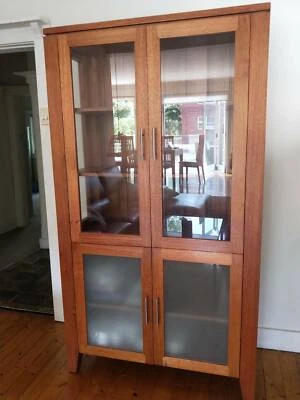 Oak Custom Made Storage Cabinet With Glass Doors Cabinets
