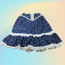 VTG Girls 70  s/80s blue w/ purple flowers and white lace Handmade Prairie Skirt