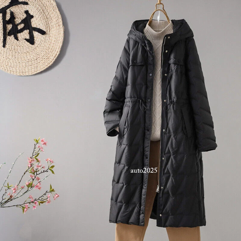 OFF WHITE Piumino donna invernale 90% bianco piumino d'anatra con cappuccio lungo sciolto caldo cappotto