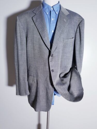 48L Polo Ralph Lauren Blue Herringbone woven Slub Linen Blazer Jacket Sport Coat - Picture 4 of 7