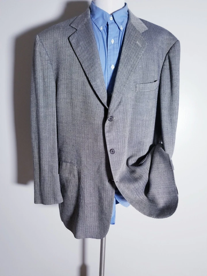 Chaqueta Blazer Abrigo Deportivo 48L Polo Ralph Lauren Azul Espiga Tejido Lino Slub Foto 4 de 4