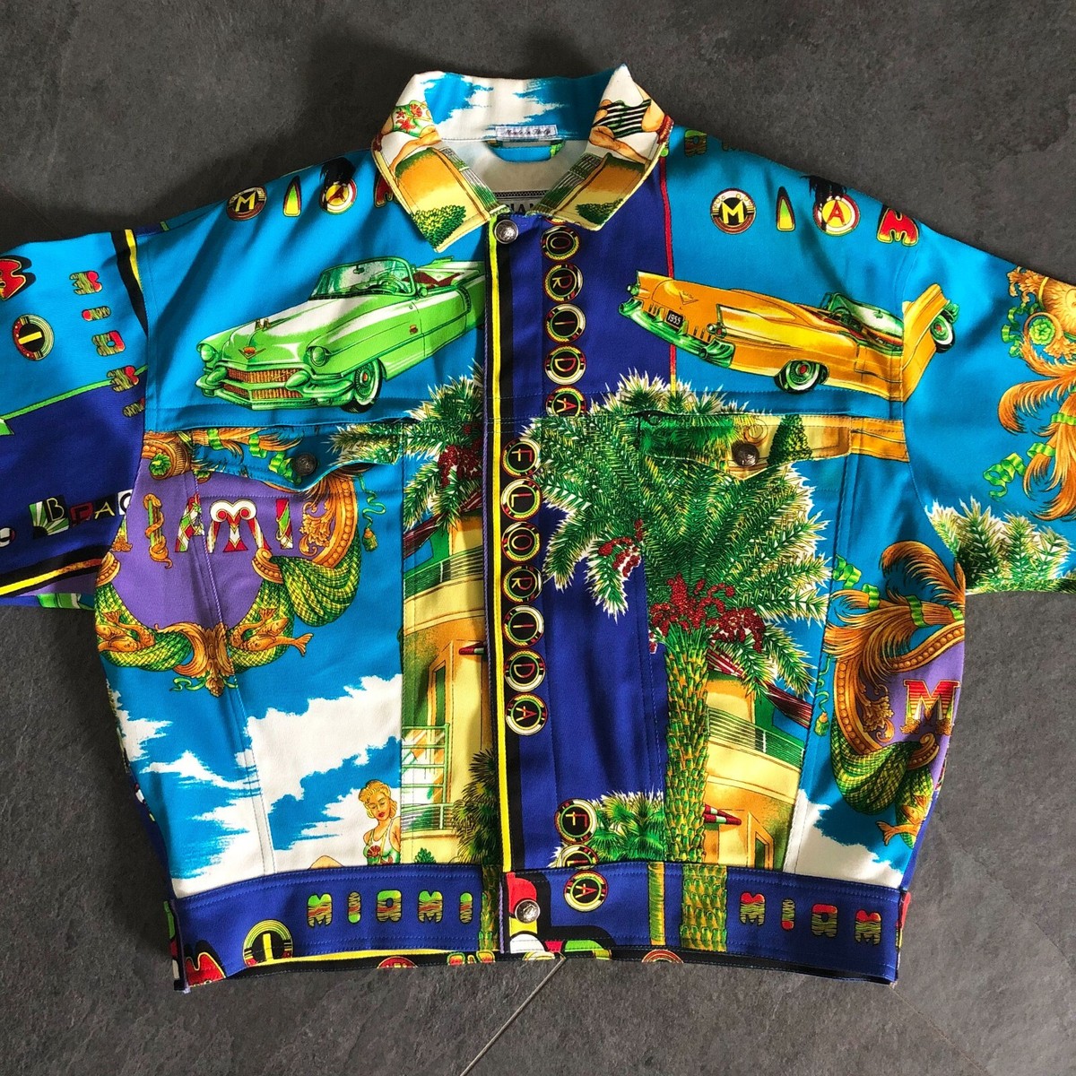 GIANNI VERSACE denim jacket Miami South Beach print size 52 from S