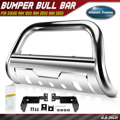 3.5" S/S Bull Bar Bumper Grille Guard w/ Skid Plate for Dodge Ram 1500 2500 3500