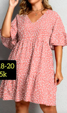 EUC Shein Curve Pink White Heart Ruffle Shift V Neck Dress Plus Women's Size 4XL