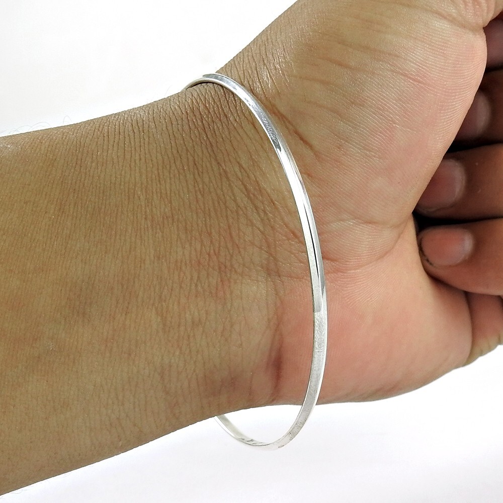 Real 925 Sterling Silver Simple Bangle Christmas Gift Handmade