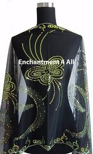 Elegant Oblong Lace Butterfly Floral Art Scarf Wrap w/ Sequin Black/Green