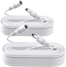 2-Pack 33ft DC 12V Power Extension Cable 2.1mm x 5.5mm for CCTV Cameras White