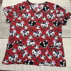 Disney Scrub Top Womens Large Red Hearts Mickey Minnie Valentines Multi Pockets