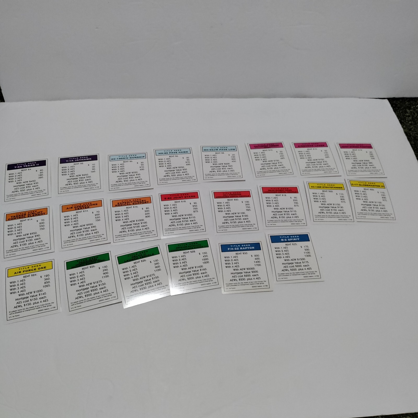 READ Monopoly US Air Force Edition Replacement Parts Title Deeds INCOMPLETE