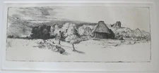 REMBRANDT LANDSCAPE WITH TREES FARM BUILDING & TOWER Etching by Amand Durand 