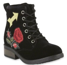 SM Youth Girls' Kids' JNICE Black Red Rose Embroidered Velour Ankle Boots 13M-3M