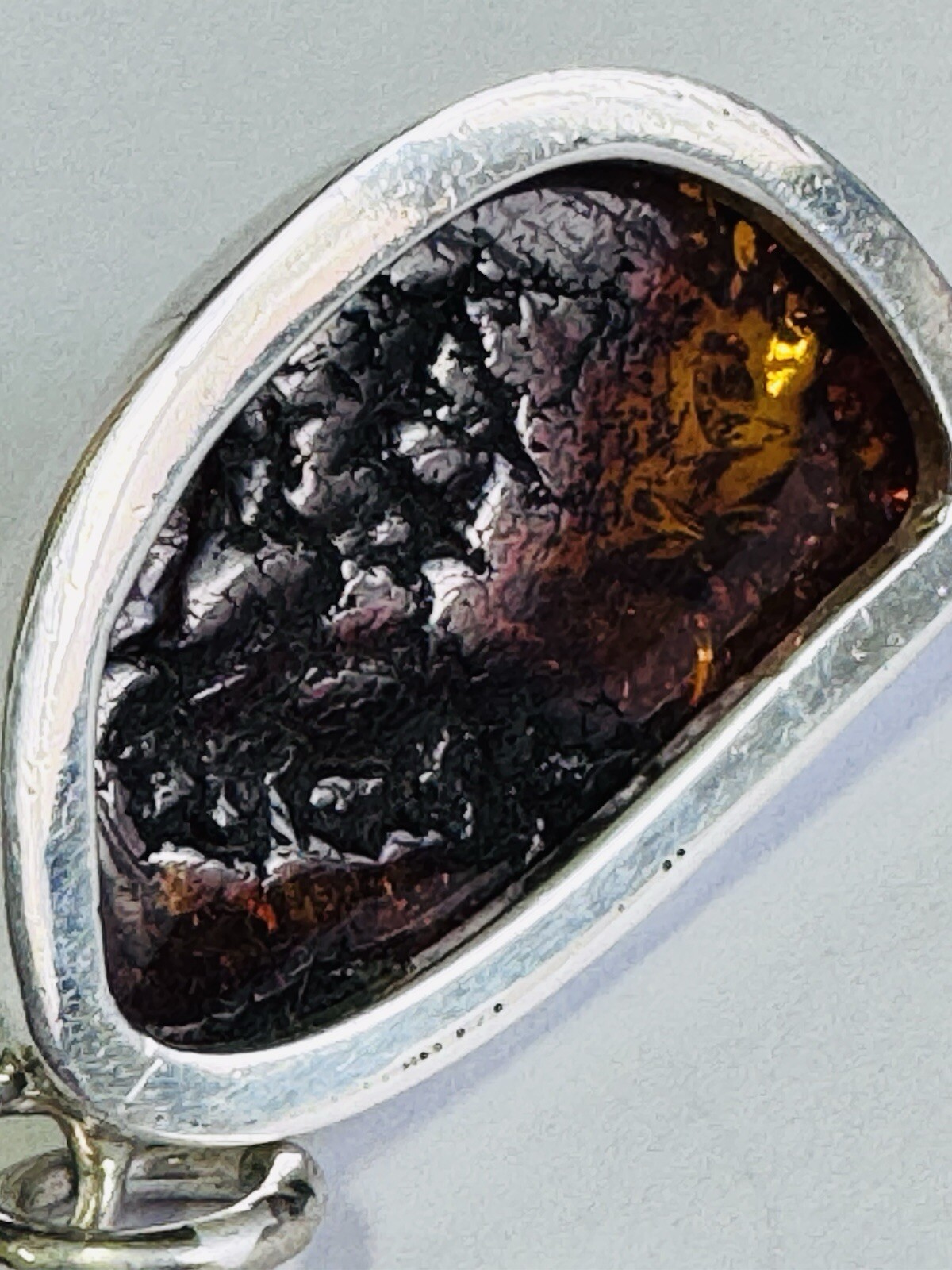 SOLID STERLING SILVER LARGE IRREGULAR SHAPE AMBER… - image 7