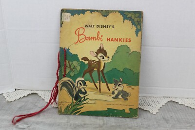 Rare Walt Disney's Bambi Hankies Book No Hankies 1941 Printed in USA Red Tassel